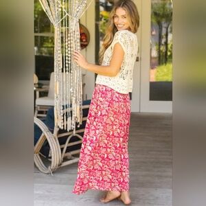 NATURAL LIFE Pink and Cream A-Line Skirt Women Medium